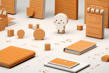 コルクでできた文具のアイコン（3Dピクト）