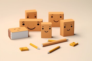 コルクでできた文具のアイコン（3Dピクト）