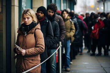 People in a government office queue - obrazy, fototapety, plakaty