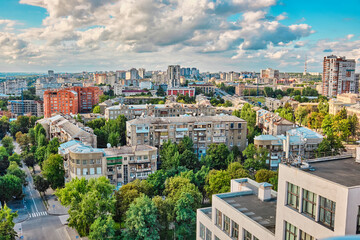 Fototapeta na wymiar Kharkiv, Ukraine 2023. Aerial view of downtown residential buildings.