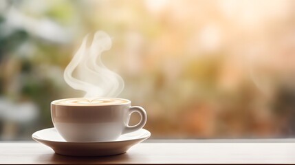 Obraz na płótnie Canvas A cup of steaming hot coffee.
