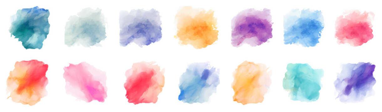 Set of watercolor circles brash multicolored. watercolor on white background. This is watercolor splash. It is drawn by hand transparent background.