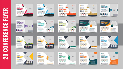 Corporate horizontal business conference flyer template bundle or online webinar and technology conference social media banner layout, live webinar event invitation banner design template