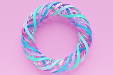 3d illustration. Colorful torus  on monocrome background, pattern. Geometry  background