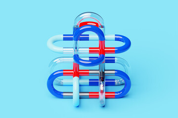 3D illustration of a  colorful node on blue background. Fantastic  shape .Simple geometric shapes