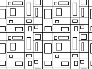 Seamless vector pattern of abstract continuous single line. One line art, geometry,  doodle, square,rectangle