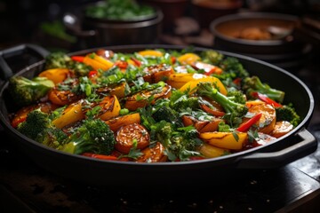 Colorful vegetable stir fry, Generative AI