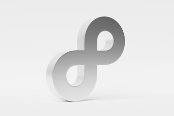3D illustration of a white volumetric infinity sign on a monochrome background