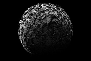 Abstract dynamic black   shape sphere. 3D illustration and rendering. Elegant line background.