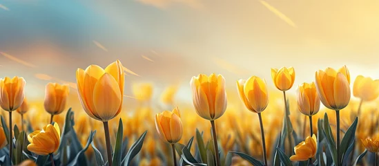 Rolgordijnen Stunning tulips bloom on a magical pastel backdrop creating an elegant gift idea for Mother s or Woman s Day Spring concept with space for text © AkuAku