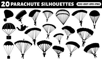 Parachute Silhouettes, print ready Silhouettes style, template, tee, graphic symbol. Vector illustration
