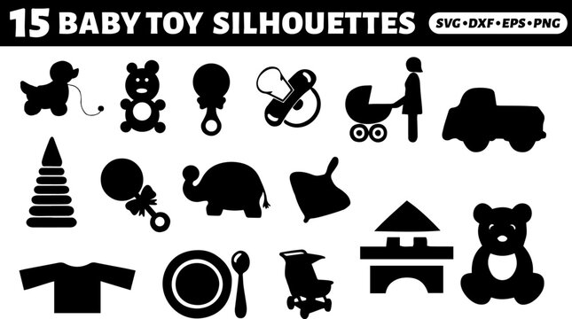Baby Toy Silhouettes, print ready Silhouettes style, template, tee, graphic symbol. Vector illustration
