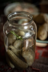 pickled cucumbers in a jar