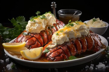  Juicy lobster tail with melted butter, Generative AI