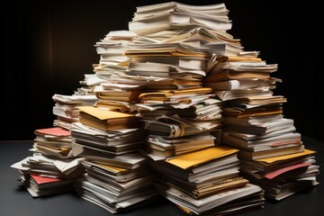 huge stack of office documents on the table