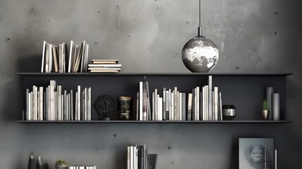 Gray virtual background with wooden shelf, 
