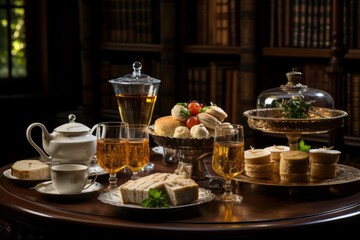 Traditional English afternoon tea spread, Generative AI. - obrazy, fototapety, plakaty