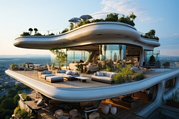 modern house rooftop at center of the city with sky view