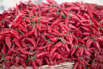 Fototapeta premium They keep very spicy red chillies in the shop for sale