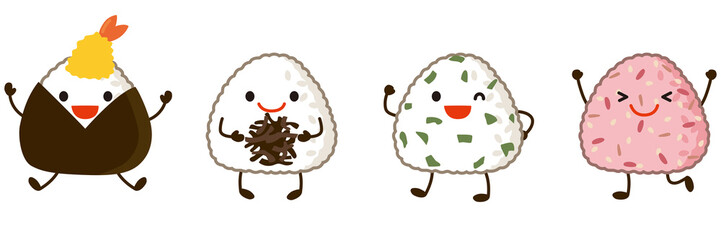 おにぎりのキャラクター　いろいろな種類のおにぎり　お弁当