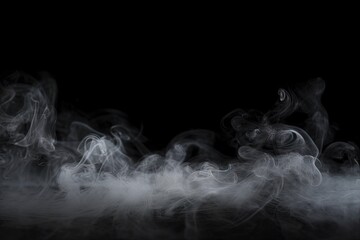 White smoke on black background. Mystical and moody vision. Enigmatic vapor. Minimalist beauty in dreamy ambiance. Mysterious abstraction. Ethereal fog on dark canvas - obrazy, fototapety, plakaty