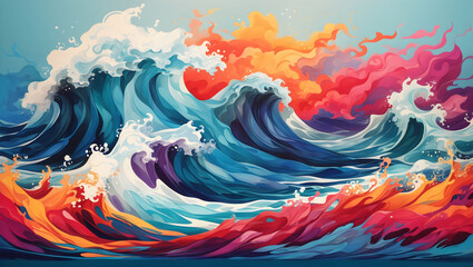 Vivid Colors Sea Waves,  Perfect for Wallpapers, Banners, and Artwork