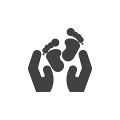 Hands holding baby feet vector icon