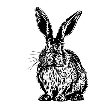 Portrait of Rabbit, black and white sketch, Easter vector illustration