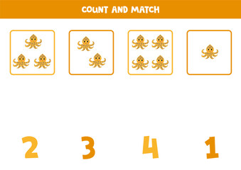 Fototapeta premium Count all blue ring octopuses and match with the correct number.