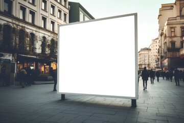 advertising white empty Billboard in the middle of the modern city area at evening