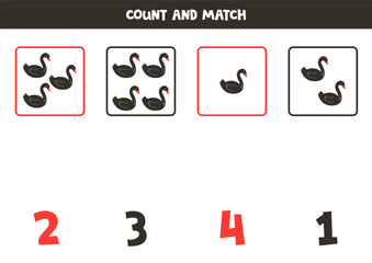 Count all black swans and match with the correct number.