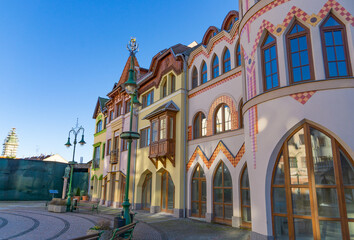 The Europe Square with its colorful and beautiful houses in Komarno, Slovakia - 652742178
