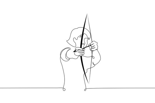 recommend clip art: woman aims an arrow from a bow - one line art vector. concept female archer training for archery competition