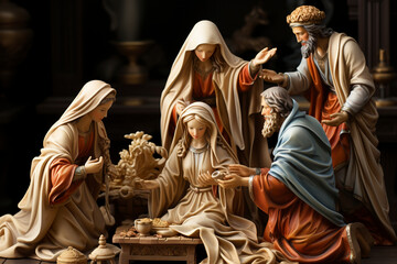 Christmas nativity scene Jesus Christ, Mary and Joseph.