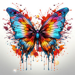 Watercolor Butterfly with flowers Illustration, Generative Ai