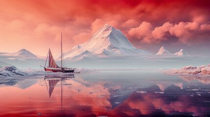 Arctic Fantasy Landscape with Icebergs and Beautiful Panorama Abstract Illustration Digital Art Wallpaper Background Backdrop Cover Magazine