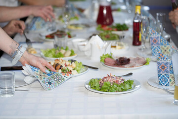 Restaurant food at the holiday table