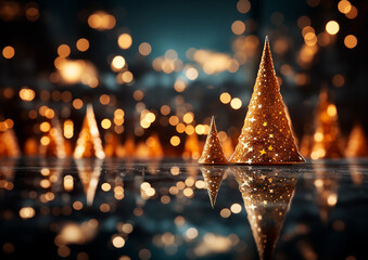 Christmas background of a golden tree with Christmas lighting