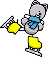 スケートをするにゃんまるのイラスト　猫
