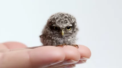 Foto op Canvas the smallest owl in the palm of your hand. . the concept of nature protection on a white background © kichigin19