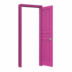 open isolated pink door closed 3d illustration rendering