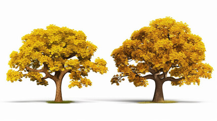 yellow oak tree isolated on white background mockup. - obrazy, fototapety, plakaty
