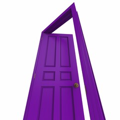 open isolated door closed 3d illustration purple rendering