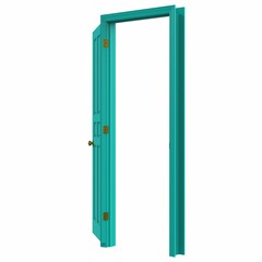 open light blue isolated door closed 3d illustration rendering