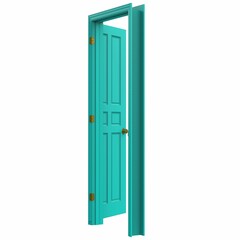 open light blue isolated door closed 3d illustration rendering