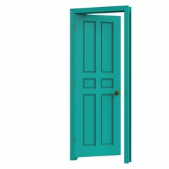 open light blue isolated door closed 3d illustration rendering