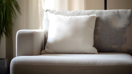 White cushion on the sofa mockup