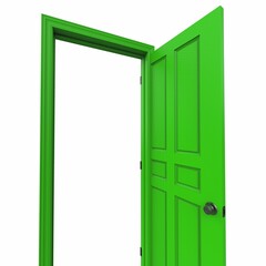 open green isolated door closed 3d illustration rendering