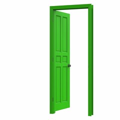 open green isolated door closed 3d illustration rendering
