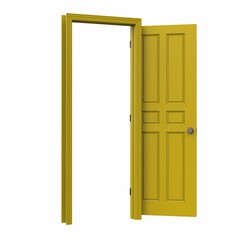 open yellow isolated door closed 3d illustration rendering